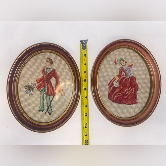 Vintage Needlepoint Set of Victorian Courting Lady and Gent 8x10 - Picture 4 of 11